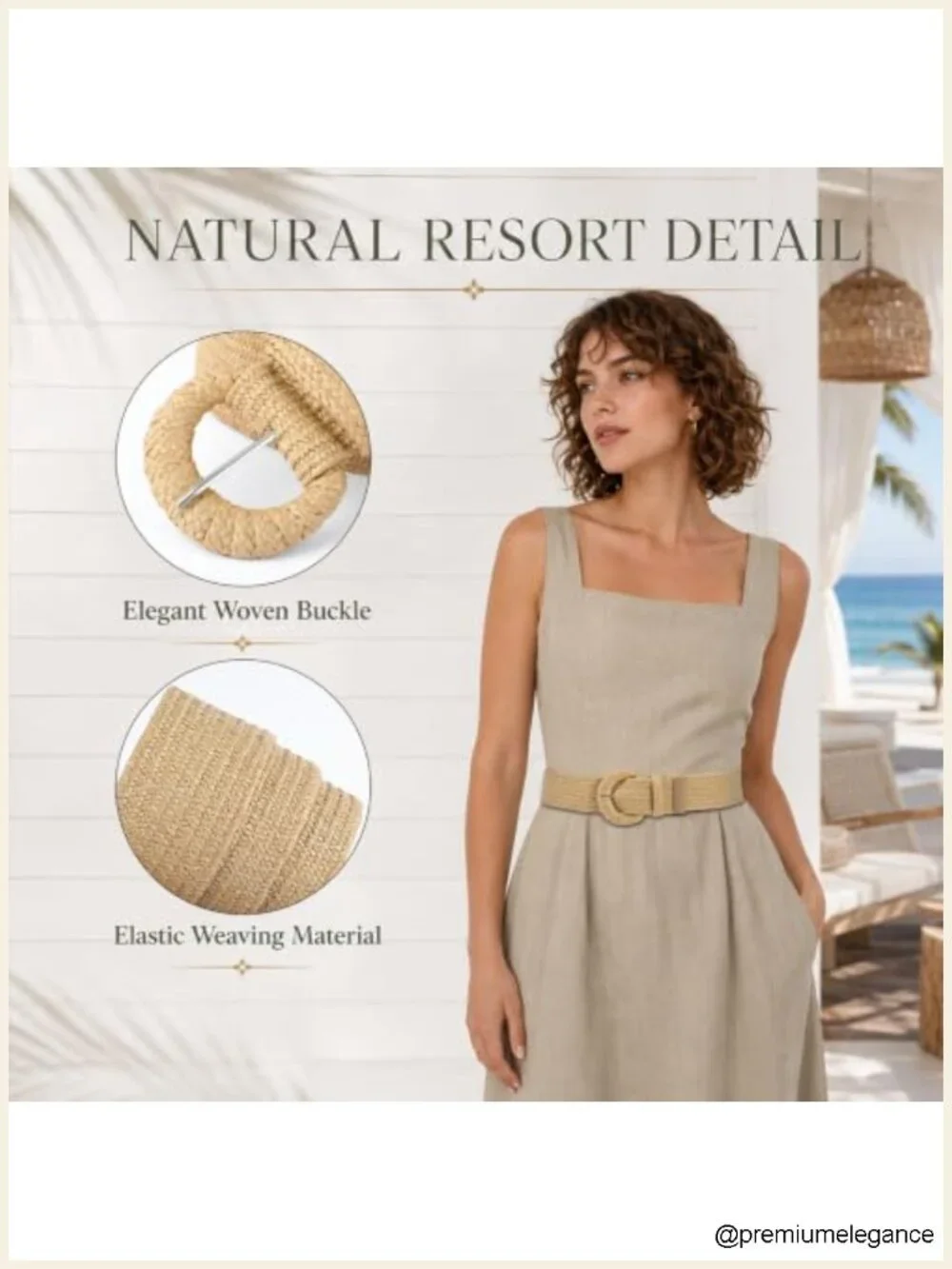 Straw Woven Stretchy Belt with Oval Buckle Boho Elastic Waist Belt